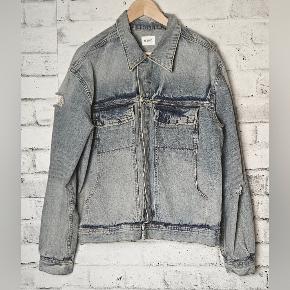 Hudson Jeans Distressed Denim Trucker Jacket Vintage Wash Men’s Large